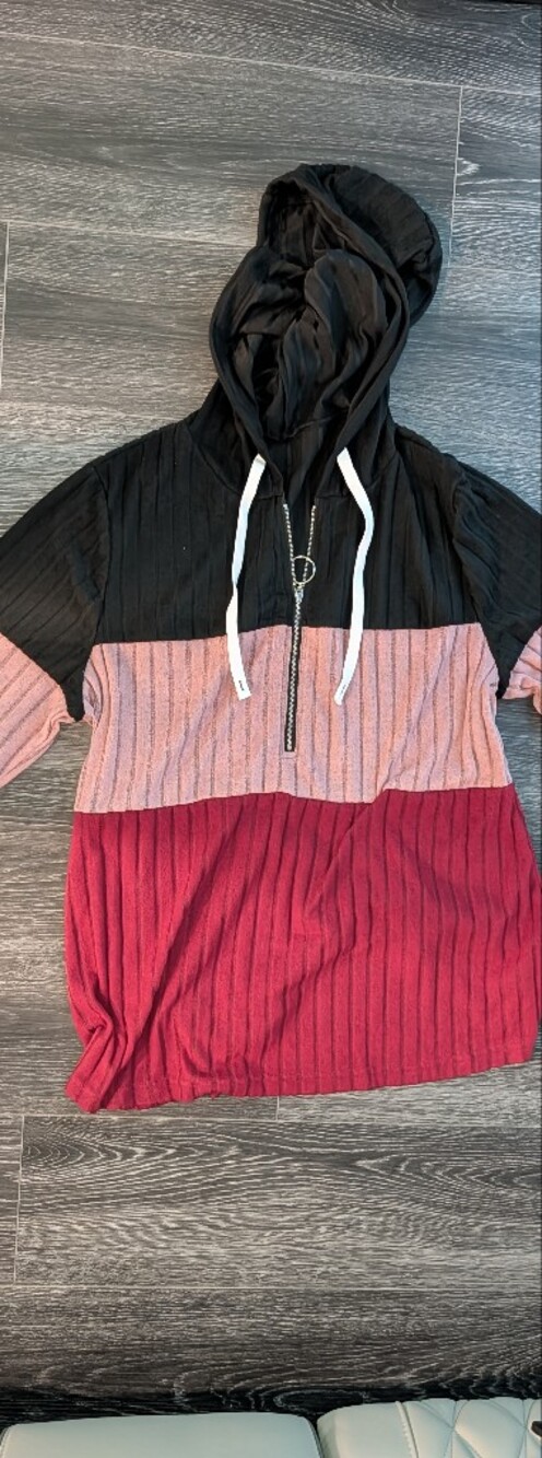 Colorblock Ribbed Hoodie Dress - Black, Pink & Berry